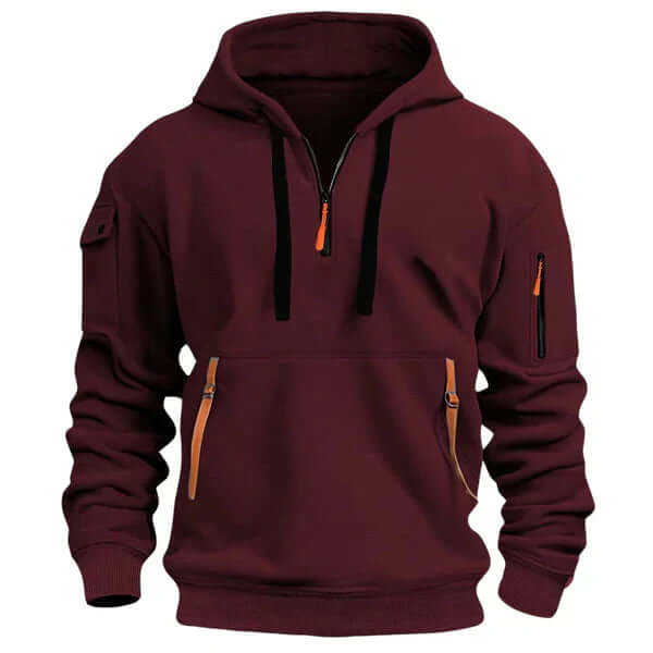 Sweat à capuche noir sport avec poches zippées et manches raglan ajustables