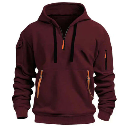 Sweat à capuche noir sport avec poches zippées et manches raglan ajustables