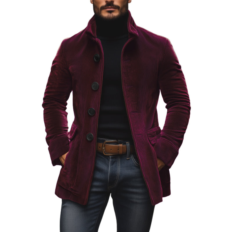 Manteau Homme Chic en Velours Noir avec Col Montant