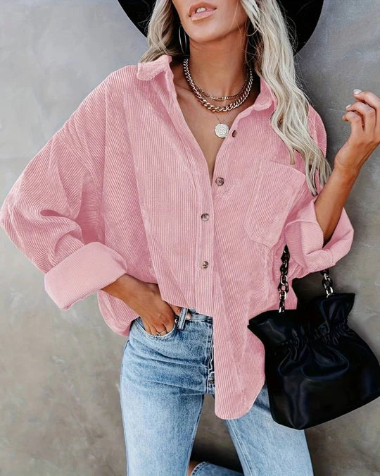 Chemise Féminine Élégante en Velours Doux avec Poche Devant
