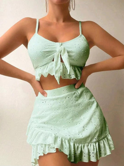 Maillot de Bain Féminin 3 Pièces Dentelle et Haut de Bain Élégant
