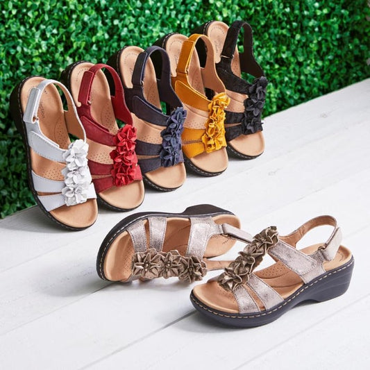 Sandales Femmes à Talon Platforme Cuir Floral Élégantes - PanierRoyale
