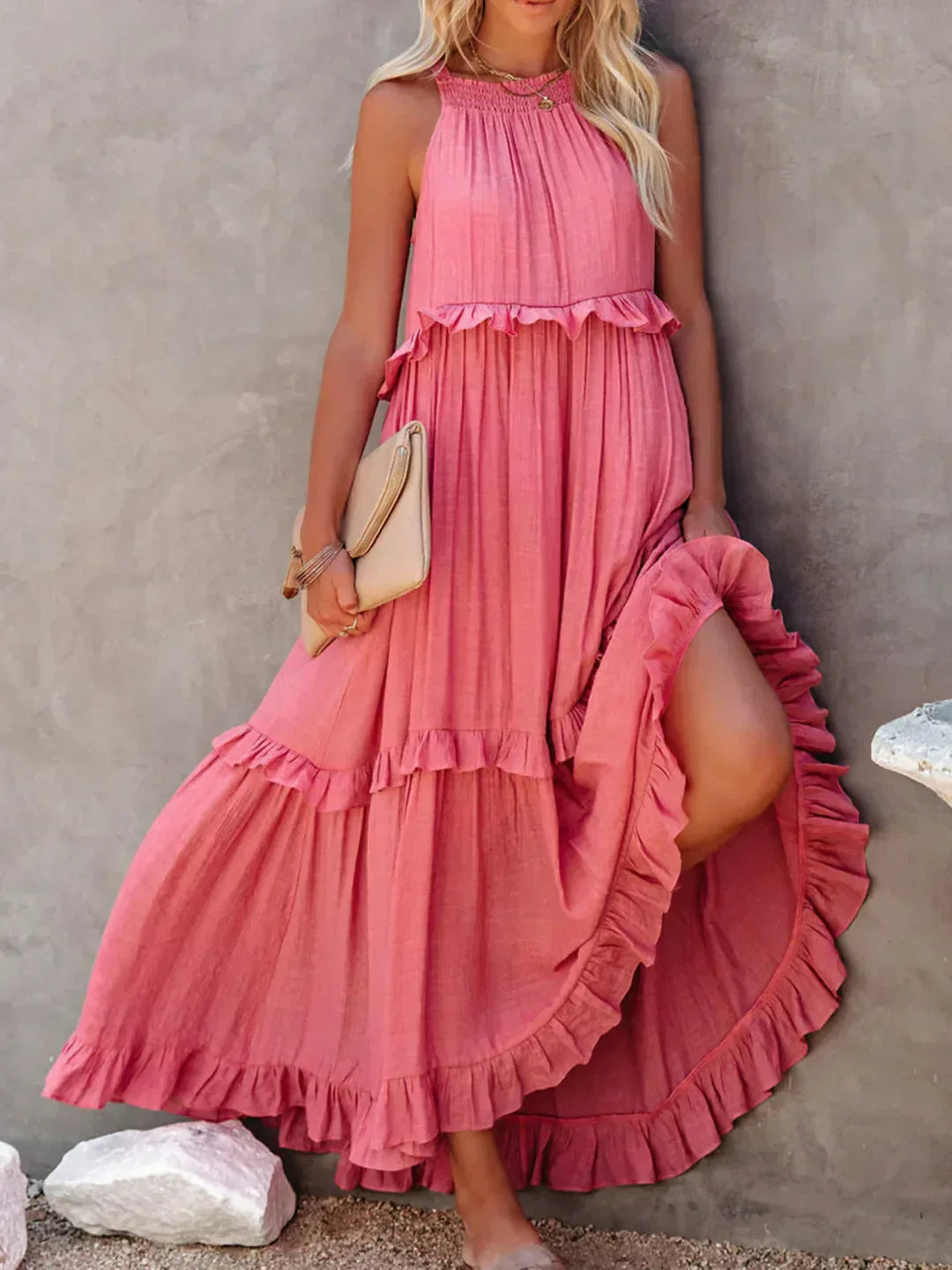 Robe Été Legère sans Manches avec Volants Femmes