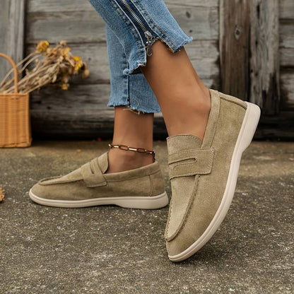 Mocassin en Cuir Velours Beige et Bleu Marine