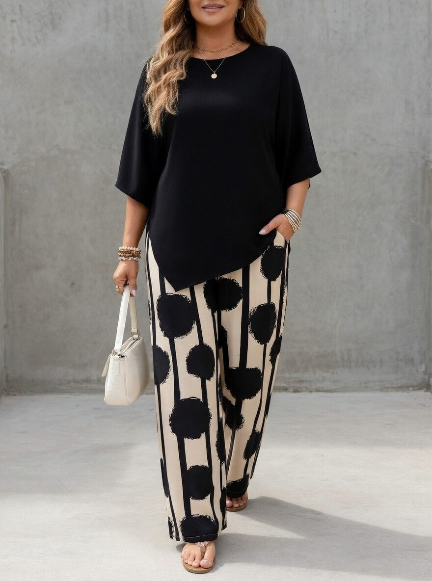 Ensemble Femme Asymétrique Fluide et Pantalon Imprimé - PanierRoyale