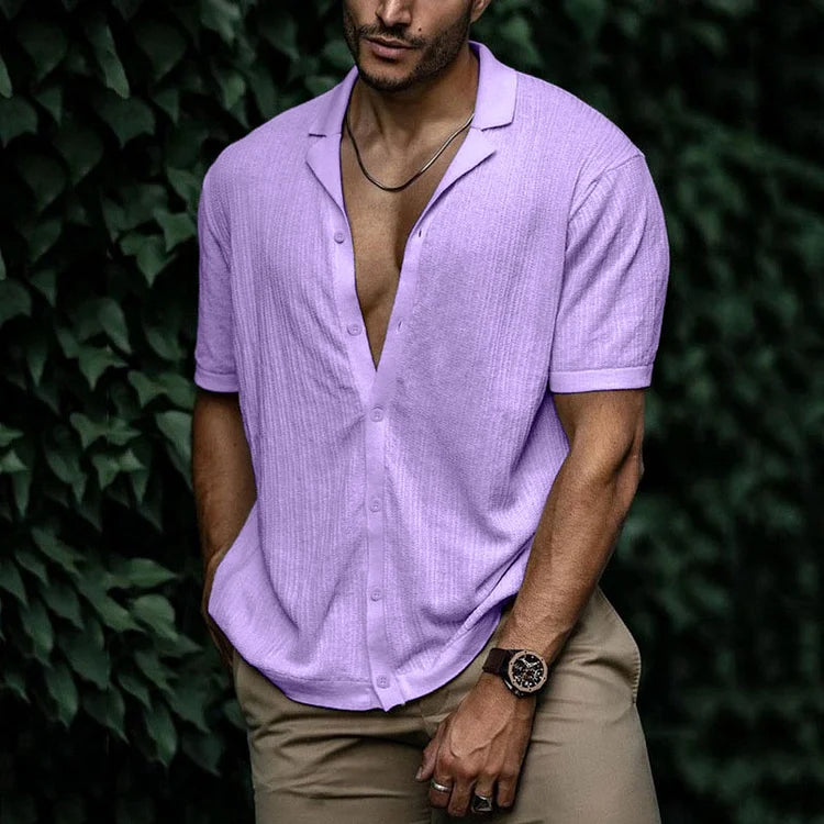 Chemise Homme Coton Lin Manches Courtes Élégante