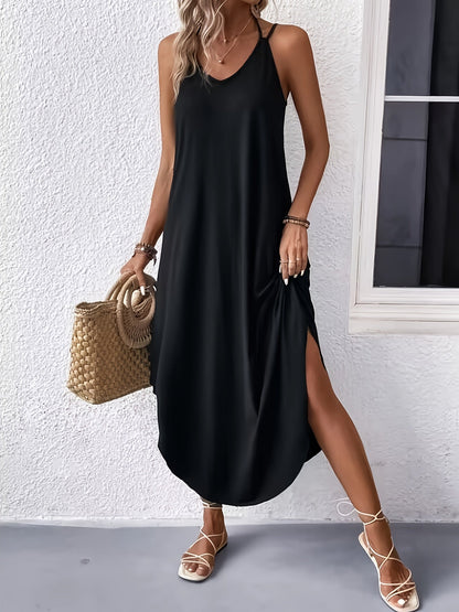 Robe Été Légère pour Femme avec Col en V et Bretelles Amovibles