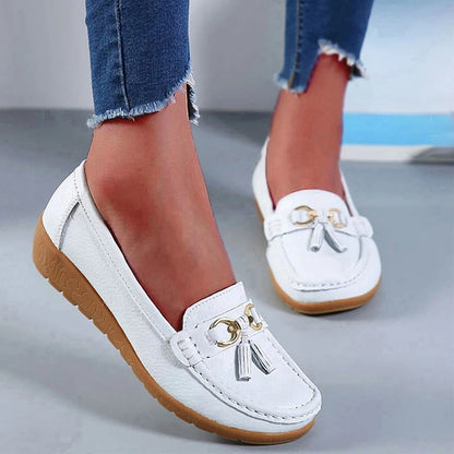 Mocassins Décontractés à Pompons en Cuir