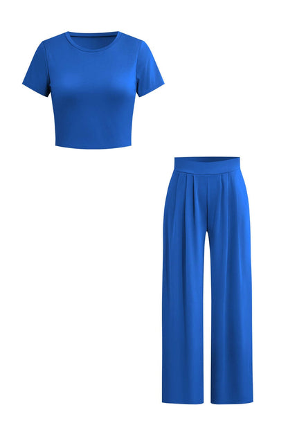 Robe de Soirée Élégante Two-Piece avec Top Court et Pantalon Large