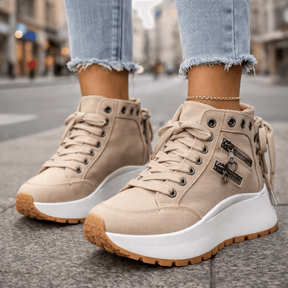 Baskets Femme Denim Plateforme Détails Zippés