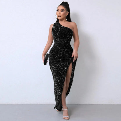 Robe Cocktail Asymétrique avec Fente Haut de Jambes