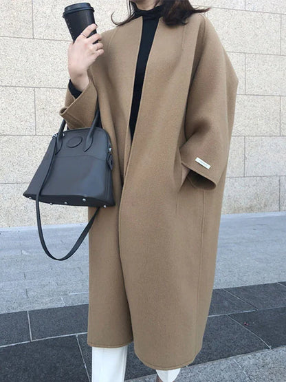 Manteau Femme Hiver Doux et Élégant sans Boutons