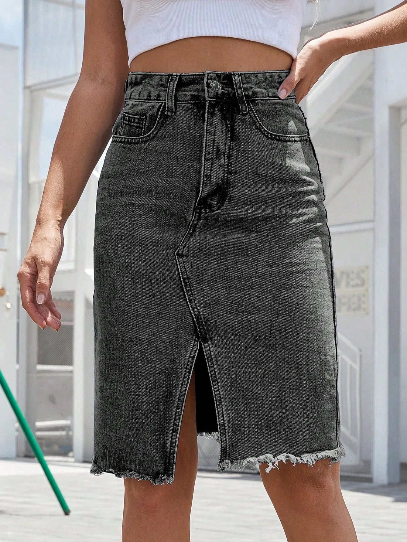 Jupe Femme Denim Taille Haute Fente Devant