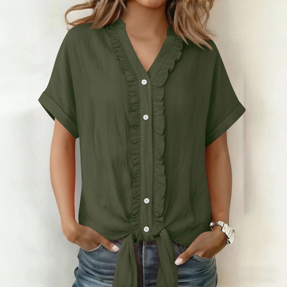 Blouse Femme Coton Col V Boutonnée Coupe Fluide