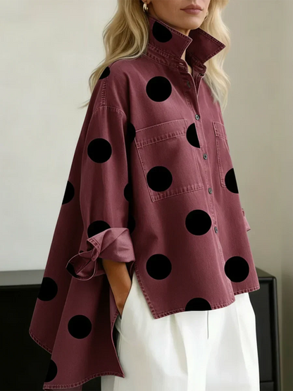 Haut Femme Coton Oversize Col Structuré Manches Longues