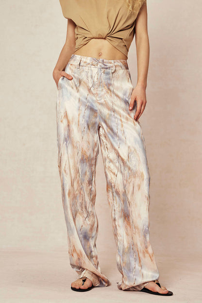 Pantalon Femme Tissu Imprimé Coupe Élégante