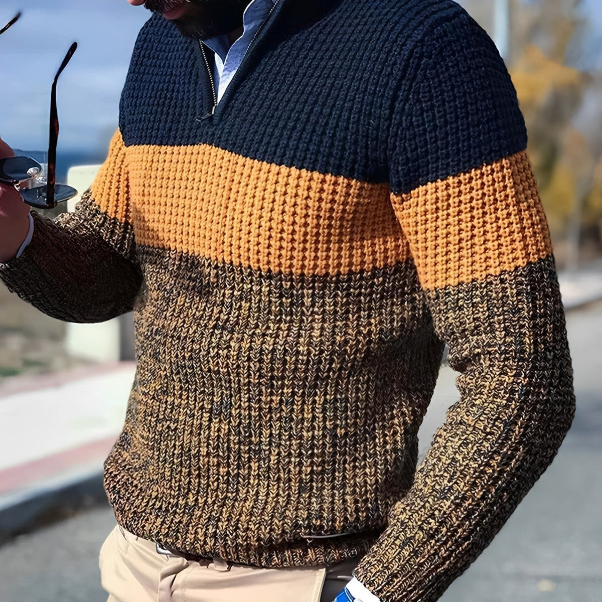 Pull Zippé Homme Bi-Couleur Hiver - PanierRoyale