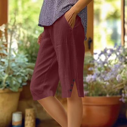 Pantalon Capri Femme Uni Poches Latérales