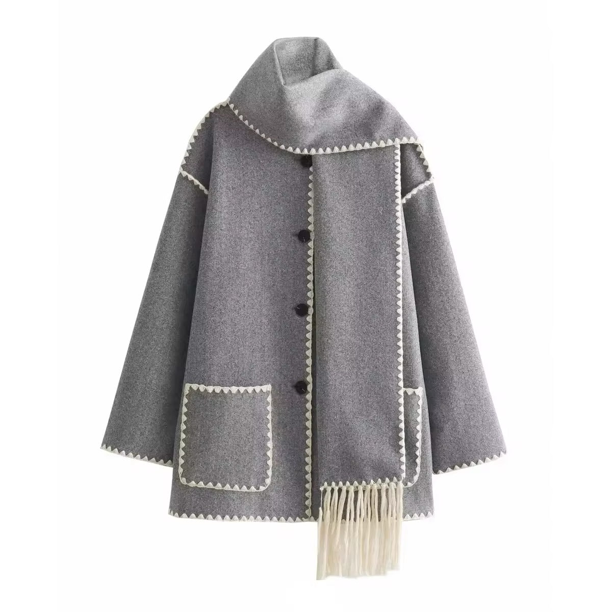 Manteau Femme Laine Tweed Col Rond Coupe Ample