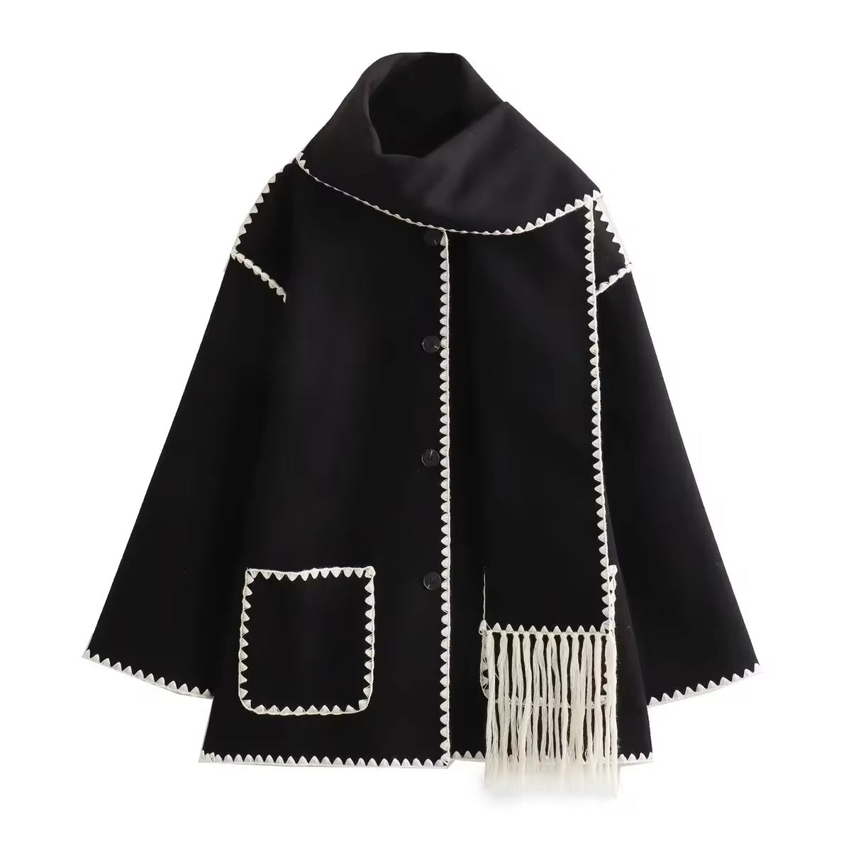 Manteau Femme Laine Tweed Col Rond Coupe Ample