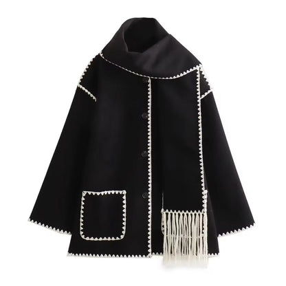 Manteau Femme Laine Tweed Col Rond Coupe Ample