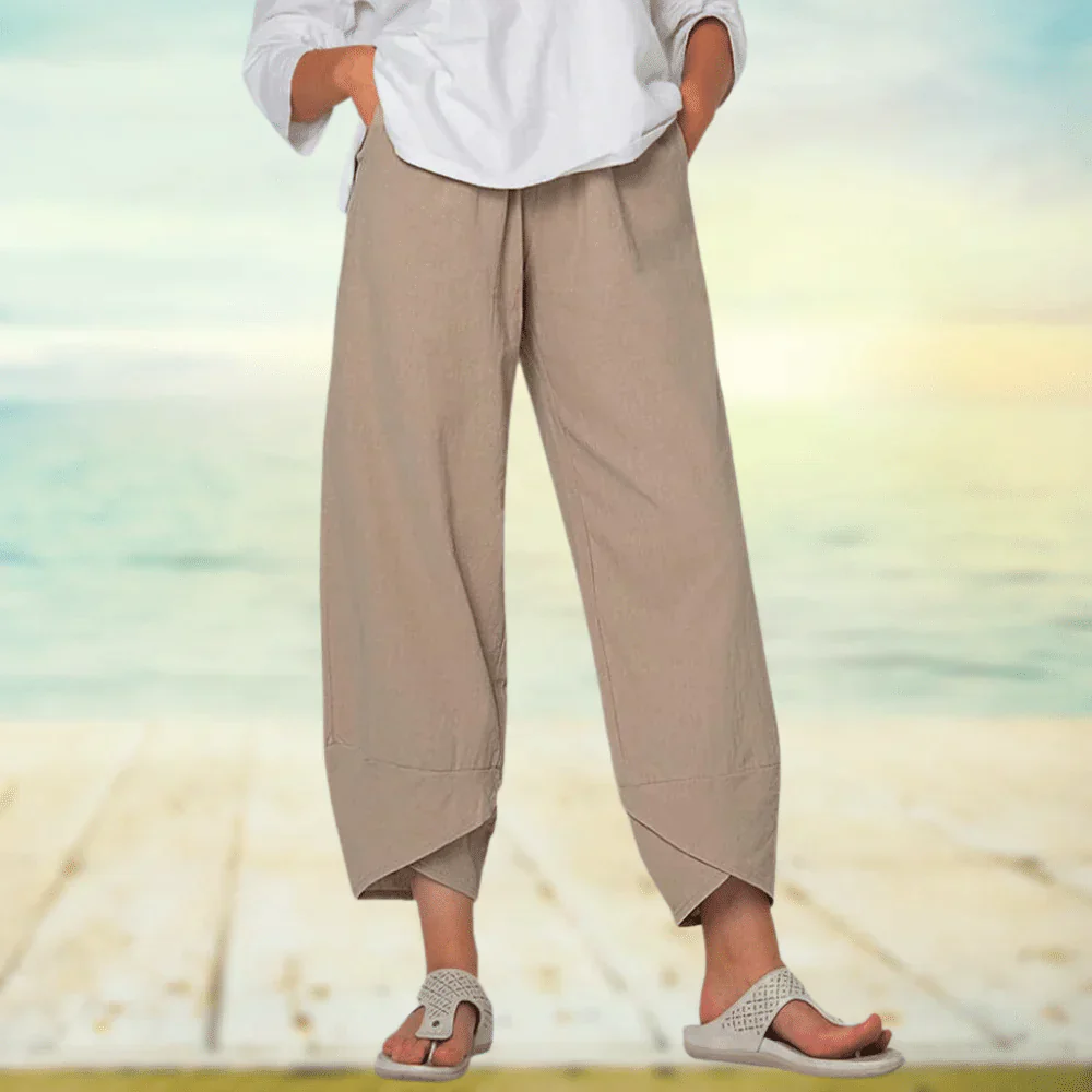 Pantalon Lin Beige Féminin Confortable Été