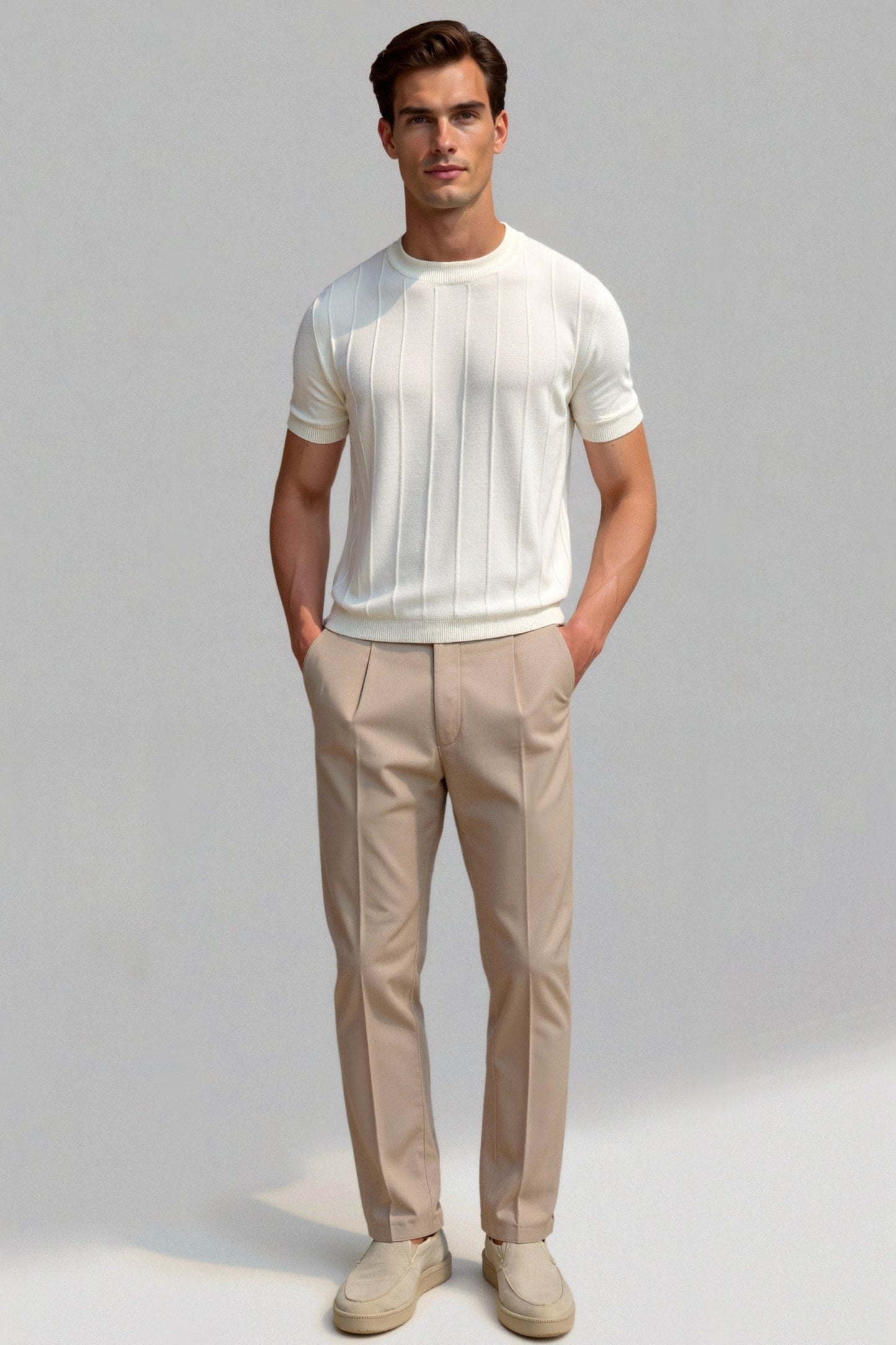 T-Shirt Rayé Classique Col Rond Épais et Confortable