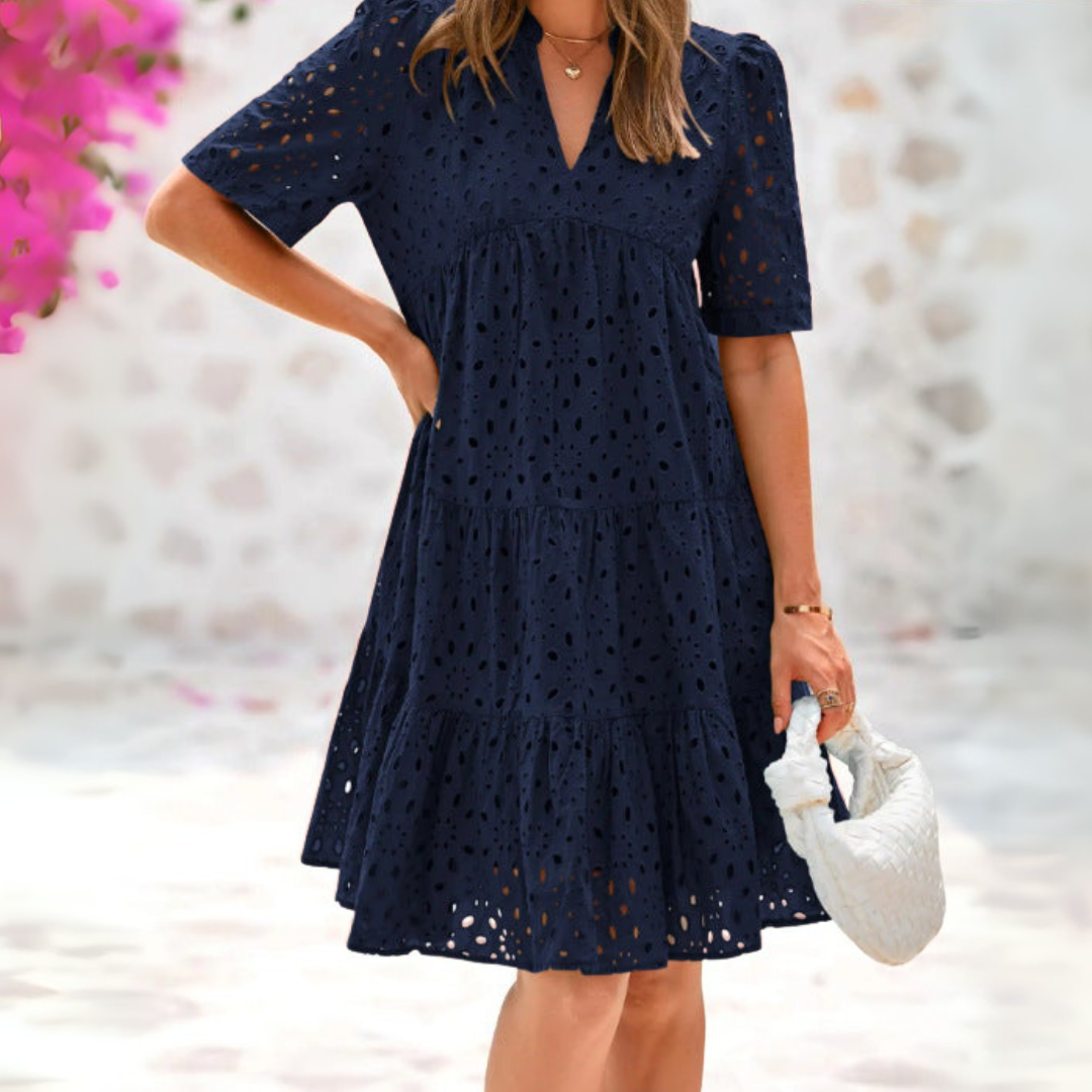 Robe Femme Dentelle Fluide Col en V Coupe A-line