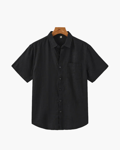 Chemise Homme Lin Coton Court Manches avec Poche Poitrine