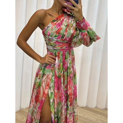 Robe Été Fleurie avec Épaule Découverte Féminine