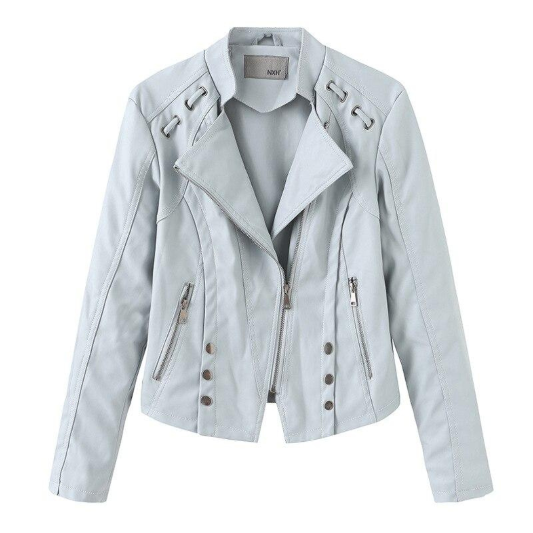 Blouson Moto Femme Noir Cuir Élégant