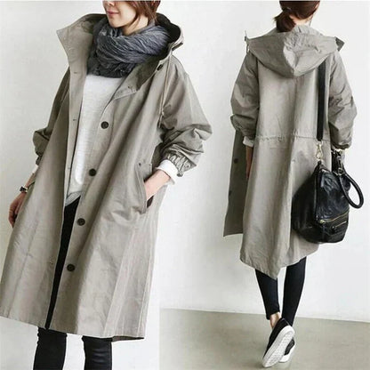 Manteau femme imperméable beige clair à capuche