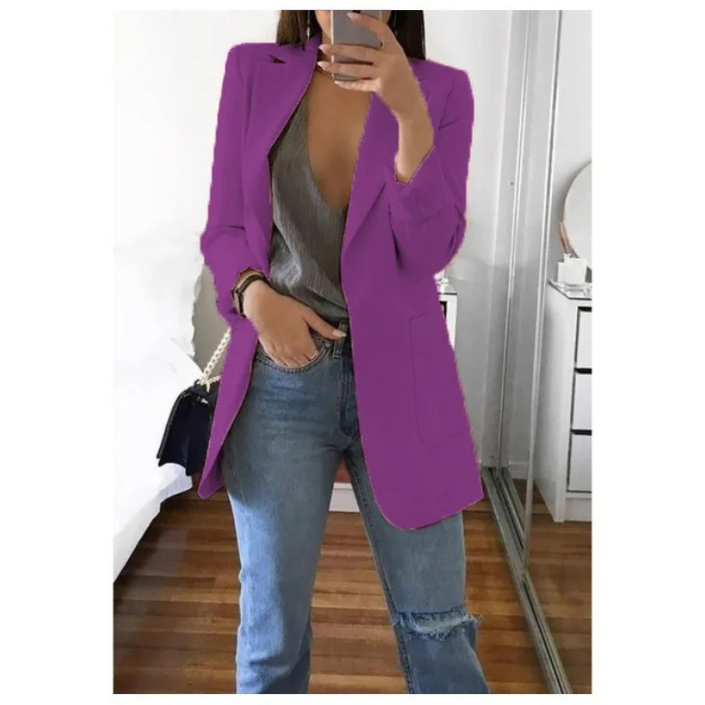 Veste Femelle Bleu Clair Détendue à Manches Longues