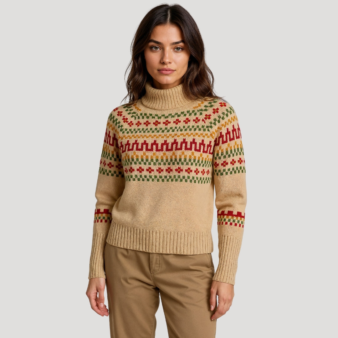 Pull femme col roulé imprimé floral printemps