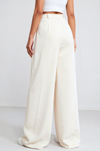 Pantalon Femme Élégant Taille Évasée avec Plis