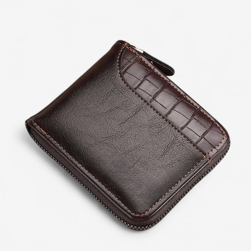 Portefeuille Homme Cuir Zip et Motif Texture