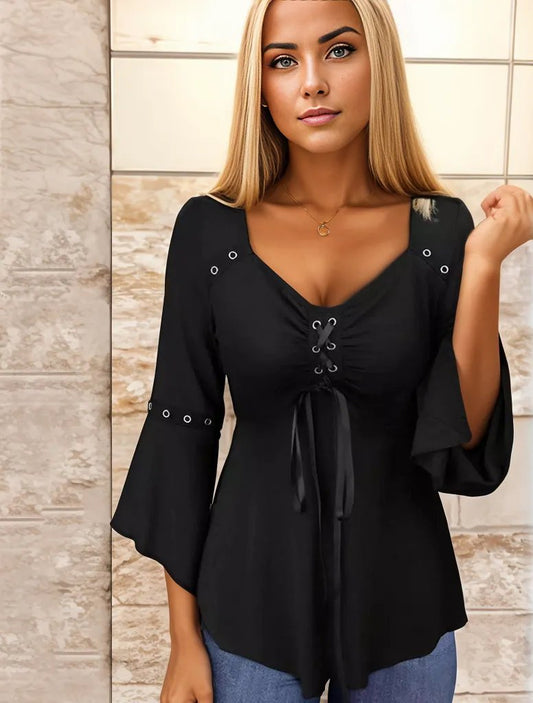 Blouse Élégante Noire pour Femme à Manches Bouffantes - PanierRoyale