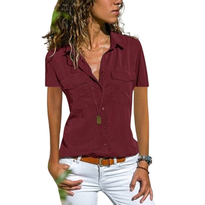 Chemise Femme Été en Lin avec Poches et Col V - PanierRoyale