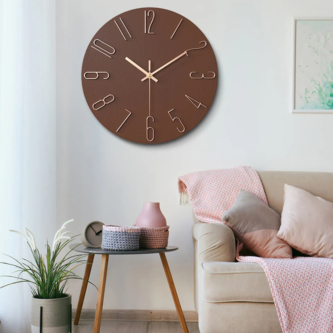 Horloge Murale Design Bois et Chiffres Dorés - PanierRoyale