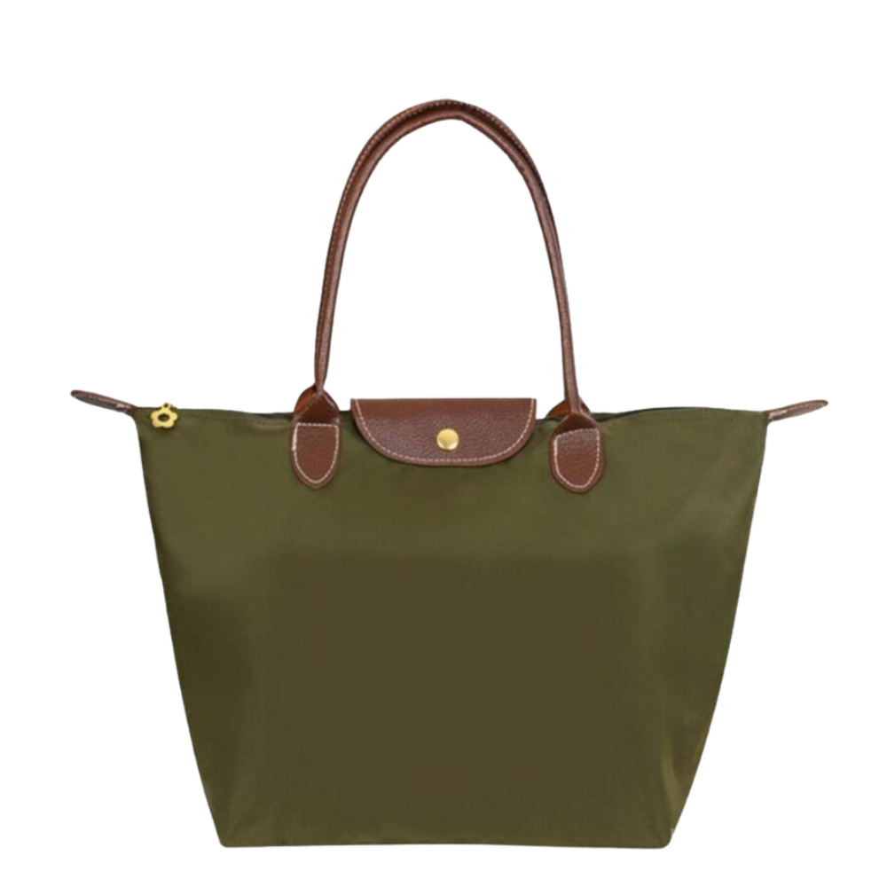 Sac à main femme en nylon robuste avec poignées cuir marron