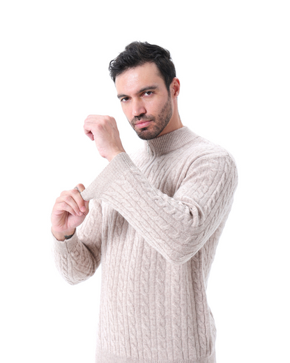 Pull Homme Châle Câble Tricot Épais et Doux au Col Zip