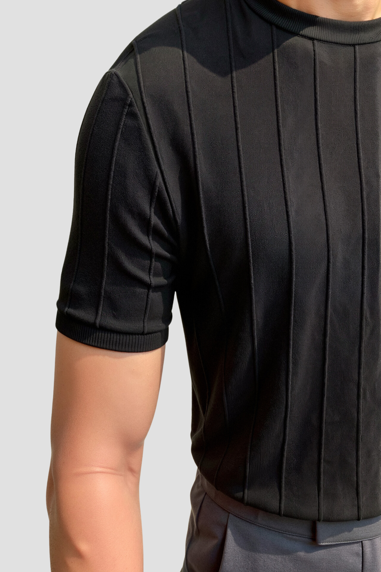 T-Shirt Rayé Classique Col Rond Épais et Confortable