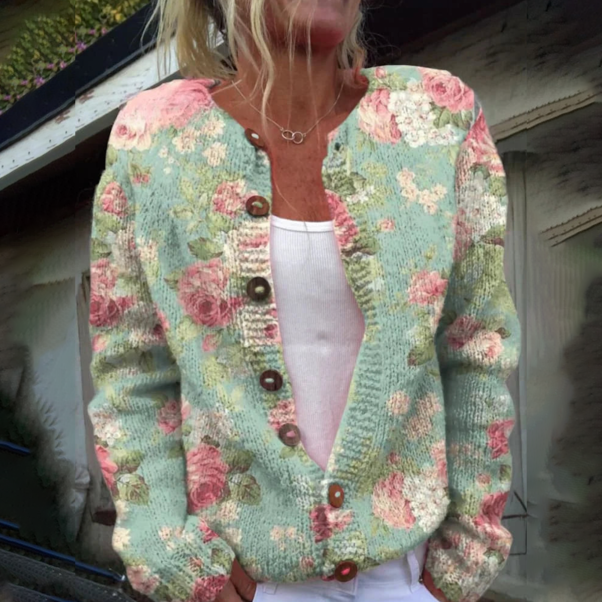 Gilet femme fleuri épais avec manches longues