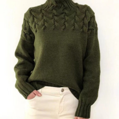 Pull Femme Laine Mérinos Brun Col Rond Élégant