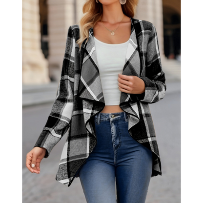 Veste longue femme carreaux classique chic