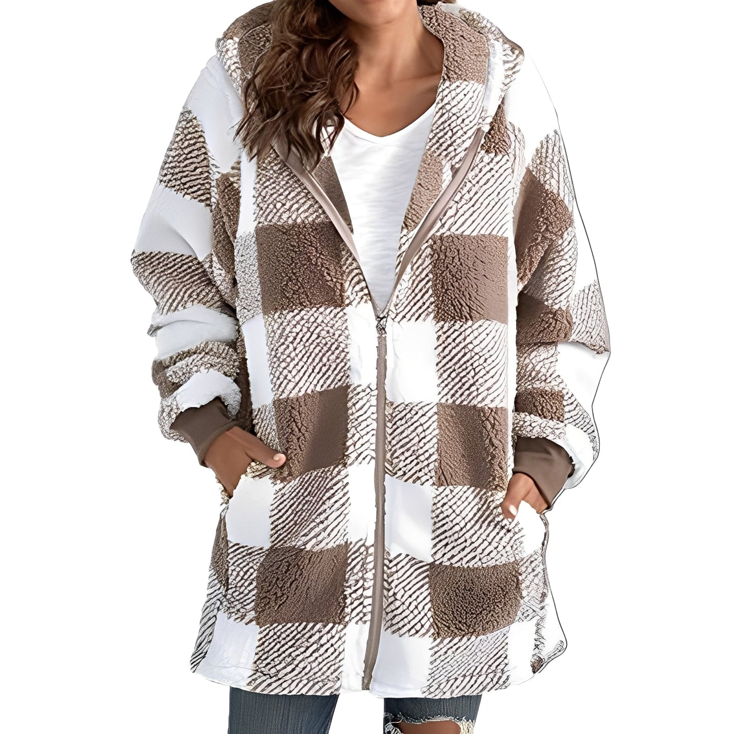 Veste Capuche Femme Hivernale Douillette et Chaude à Carreaux - PanierRoyale