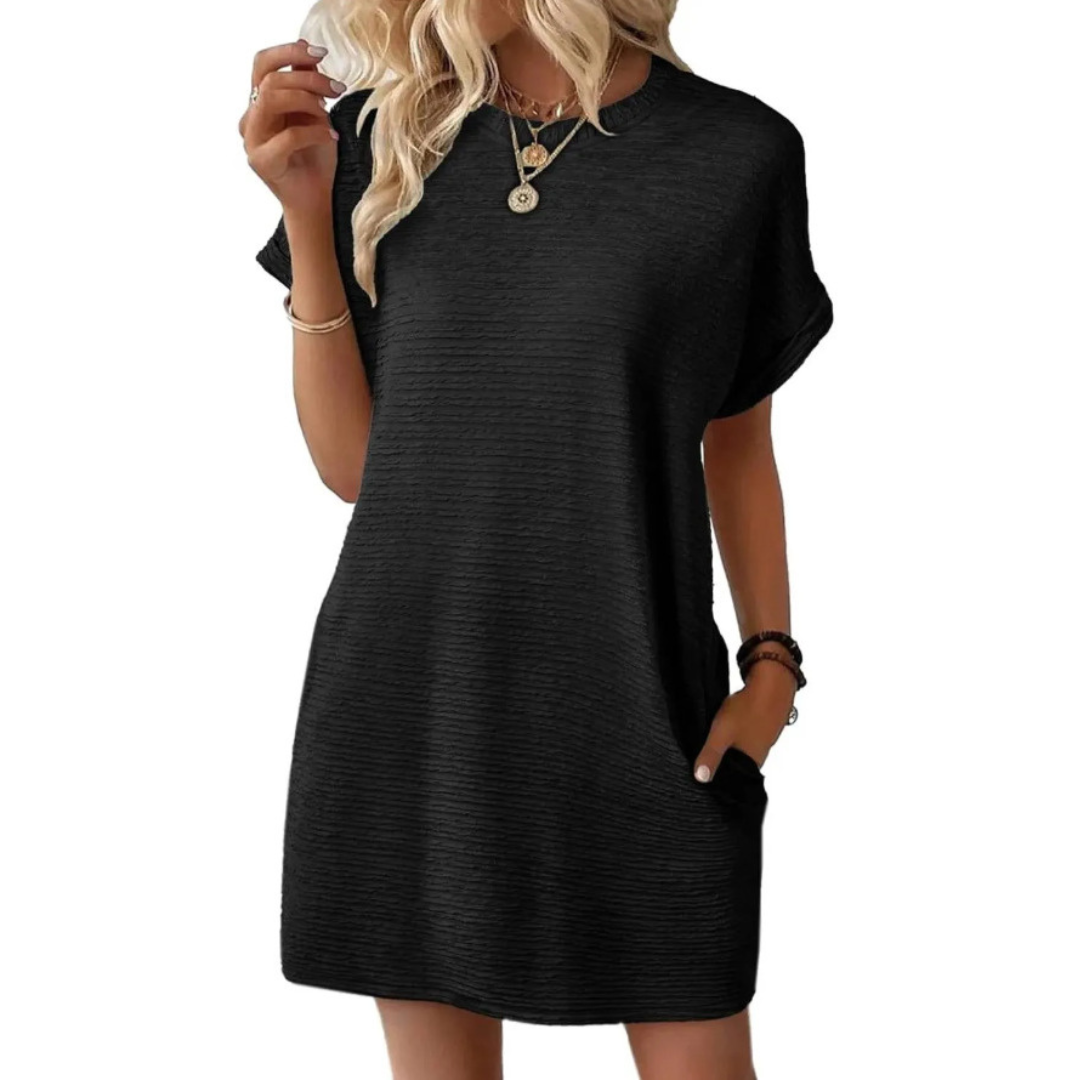 Robe Femme Décontractée Col Rond Poches Pratiques