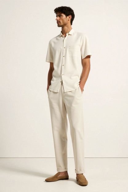 Pantalon Homme Beige Élastique avec Boutons de Ceinture