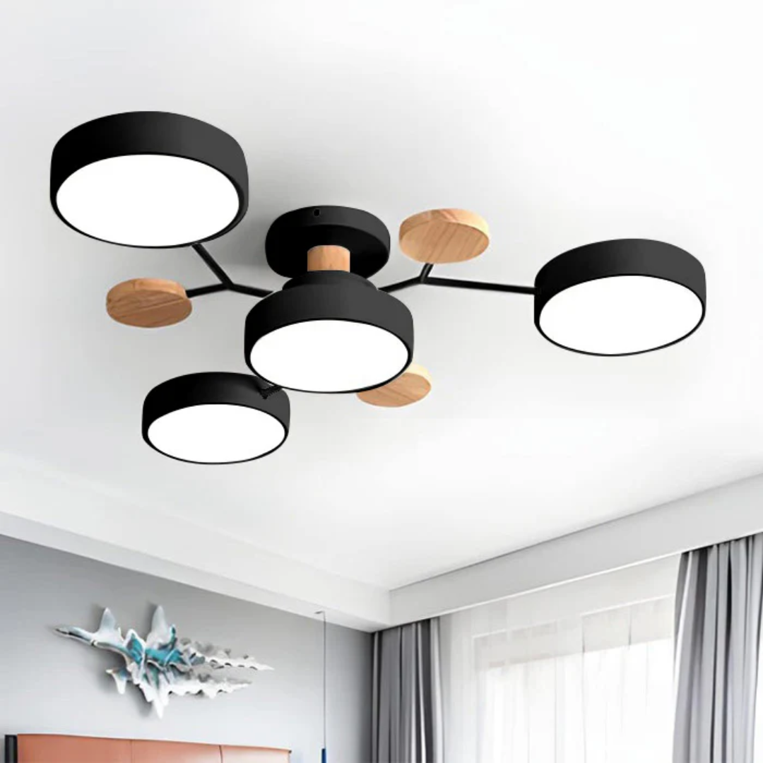 Lustre Métal et Bois Moderne 5 Lumières