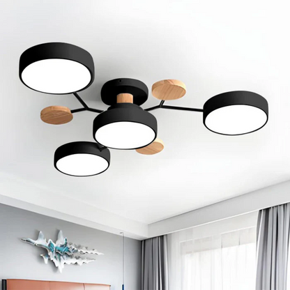 Lustre Métal et Bois Moderne 5 Lumières